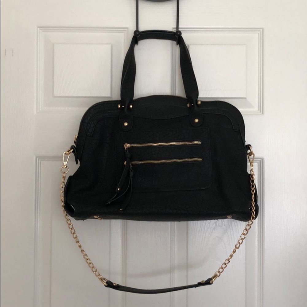 Textured Black Leather Purse with Gold Hardware